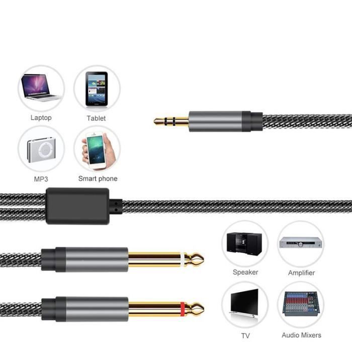 Ototon® 2M Câble Audio Jack 3.5mm vers Double 6.35mm Mono Y Splitter 6.35  Nylon Tressé Pour Carte Son Casque PC - 2M - Cdiscount Informatique