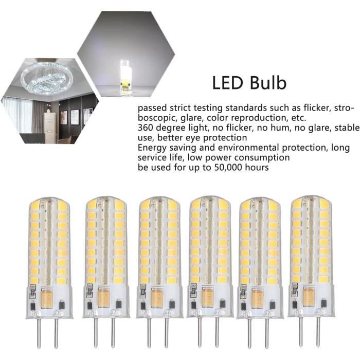 Ampoule LED Dimmable G4/GY6.35 7W 72 LEDs 12V - Blanc Froid, Silicone, 50 000 Heures