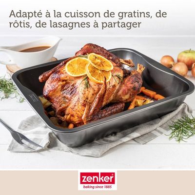 Plat à Rôtir Prestige Avec Grille Intégrée 42x34.5x9cm - Acier Carbone, Antiadhésif, Lave-vaisselle