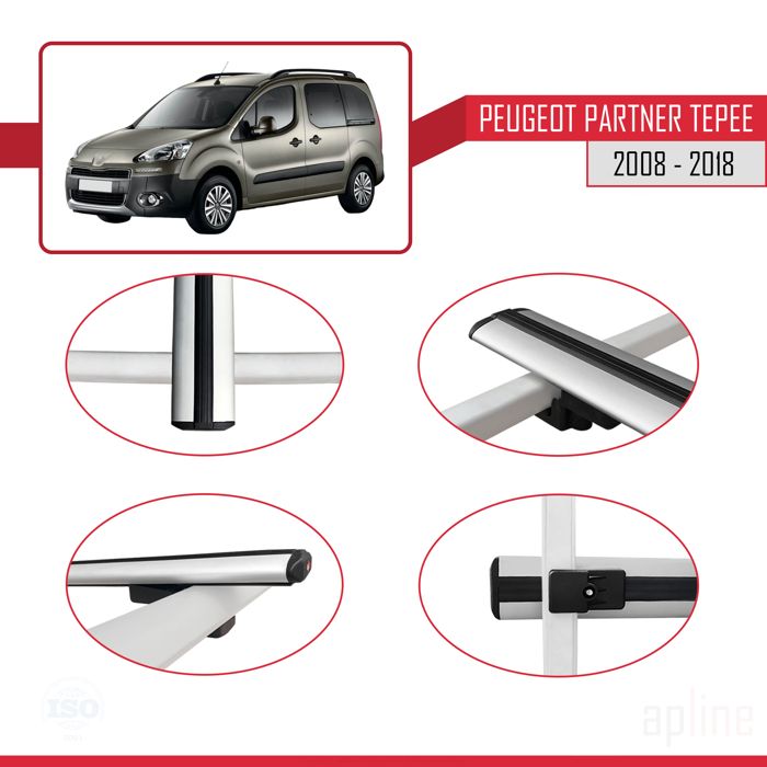 Rekapa-Barre Portatutto Compatibili Con Peugeot Partner Tepee 2008-2018 Alluminio Portapacchi Auto Barre Da Tetto Set 2 Pcs Nero