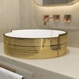 MEJE Vasque à rayures dorées de 42 x 42 cm, lavabo de salle de bain au-dessus du comptoir, évier en porcelaine et céramique.-0