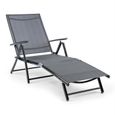Blumfeldt Chaise longue de jardin , transat, bain de soleil - Réglable sur 7 positions - 64x85x170cm - Aluminium & acier - gris-0
