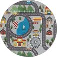 the carpet Happy Life - Tapis de jeu pour chambre d'enfant avec rues, villes et voitures, lavable, gris, 200 x 200 cm rounde-0