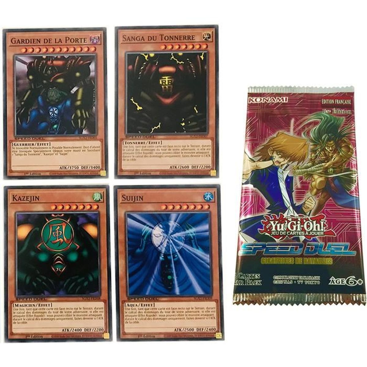 Gardien De La Porte Yu Gi Oh Carte YUGIOH Speed Duel Set Gardien de la Porte + Sanga du Tonnerre +  Kazejin + Suijin en Français avec 1 booster bonus - Cdiscount Jeux - Jouets