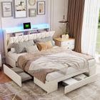 DREAMMESPACE Lit double 160x200 cm, lit adulte avec tiroirs et sommier à lattes et tête de lit, lit rembourré en velours, beige