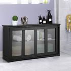 GOPLUS Buffet de Cuisine-2 Etagères-106x33x62,5CM-Porte Coulissante Verre-Tablette Hauteur Réglable-Bahut Bas/Commode Cuisine-Noir