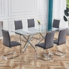 SPKSW Lot de 4 chaises de salle à manger piètement chromé Chaise cantilever Rembourrage souple avec housse en similicuir Gris