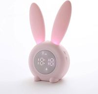 Réveil lapin rose pour enfants, veilleuse LED créative, tactile et Rechargeable, entraîneur de sommeil