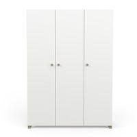 Armoire penderie + lingère 3 portes battantes Blanc/Chêne clair - ZILY - Blanc - Bois - L 134.5 x l 52 x H 185.5 cm - Armoire