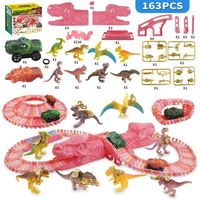 Jouets de Dinosaures Piste de Course Jouets avec Flexibles 8 Dinosaures 1 Voitures Cadeaux pour Filles 3 4 5 6 Ans