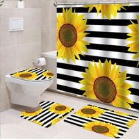 4xSunflower Rideau de Douche Sets  Tapis de bain antidérapant en forme de fleur pour abattant de toilettes avec12 crochets 72x72 in