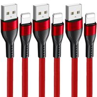 3 Câble USB Charge Rapide 3A pour iPhone 14 Pro Max, 14 Plus, 13 Pro Max, 12 11 XR XS - Nylon Robuste 1M Rouge