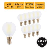 Lot de 10 ampoules LED filament E14 4W (equiv. 40W) 470Lm 2700K - garantie 2 ans