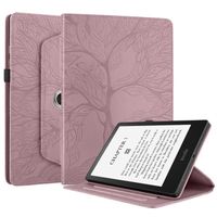 Coque Amazon Kindle Paperwhite 11e Gén-Paperwhite 5 6.8"Housse Protection Etui PU Cuir Support Rotatif 360,Arbre de vie or rose