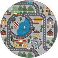 the carpet Happy Life - Tapis de jeu pour chambre d'enfant avec rues, villes et voitures, lavable, gris, 200 x 200 cm rounde