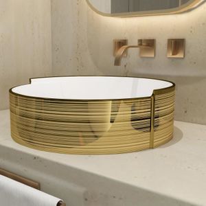 LAVABO - VASQUE MEJE Vasque à rayures dorées de 42 x 42 cm, lavabo