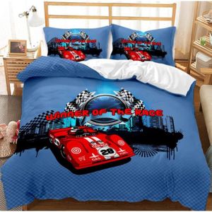 SmoIocn Housse De Couette 220 X 230 Cm +2 Taie DOreillerpaysage De Voiture De Sport Rouge Piste Brumeuse Prairie Alpine Ensemble De Literie Pour Enfants Gar/çons Et Filles Parure De Lit 3 Personnes