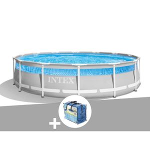 PISCINE Kit piscine tubulaire Intex Prism Frame Clearview ronde 4,27 x 1,07 m + Bâche à bulles 4,27m x 4,27m x 1,07m Gris