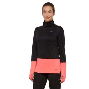 MAILLOT DE RUNNING Maillot running à col montant pour femme Denise - Macron - Interlock Air Soft - Noir/Rose fluo