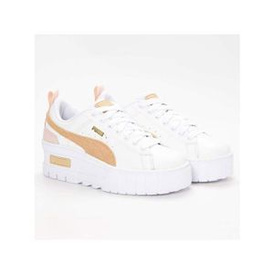 Basket femme compensée en cuir blanc nappaleau