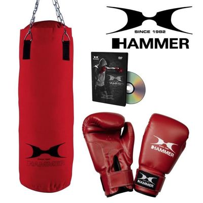 HAMMER Sac de frappe L 28 x H 60 cm Gants 10 oz Rouge