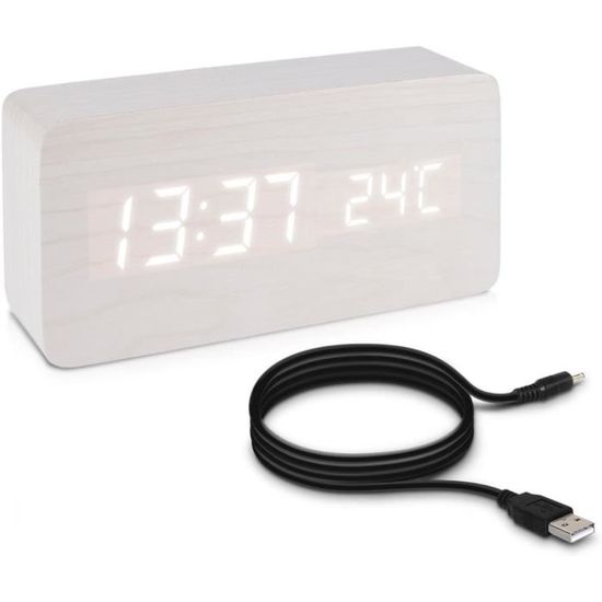 VINILITE Réveil Numérique LED Avec Température Humidité - Horloge Digitale Portable USB Snooze 2 Alarmes