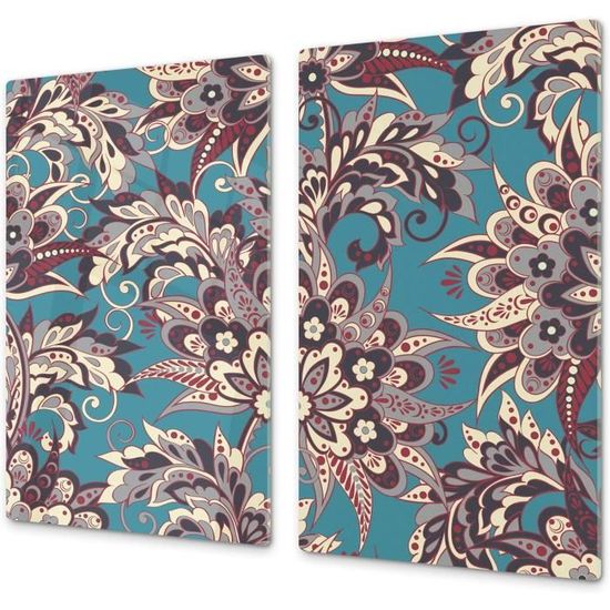 Couvre-Cuisinière Induction En Verre Trempé - Planche De Cuisine Feuilles Tropicales 60x52 Cm
