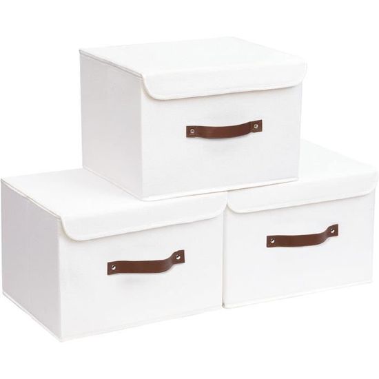 Lot De 3 Boîtes Rangement Pliables Ideen Mit Herz - 31x26x14 Cm - Carton Et Métal - Avec Couvercle