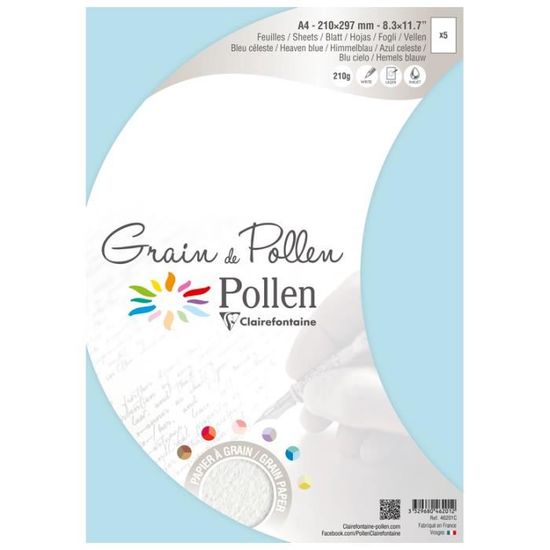 Papier Blanc Grain de Pollen Clairefontaine A4 120 gr 5 feuilles