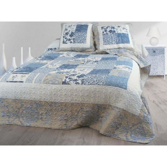 couvre lit boutis 2 taies 2 personnes 230x250 matin bleu cdiscount maison