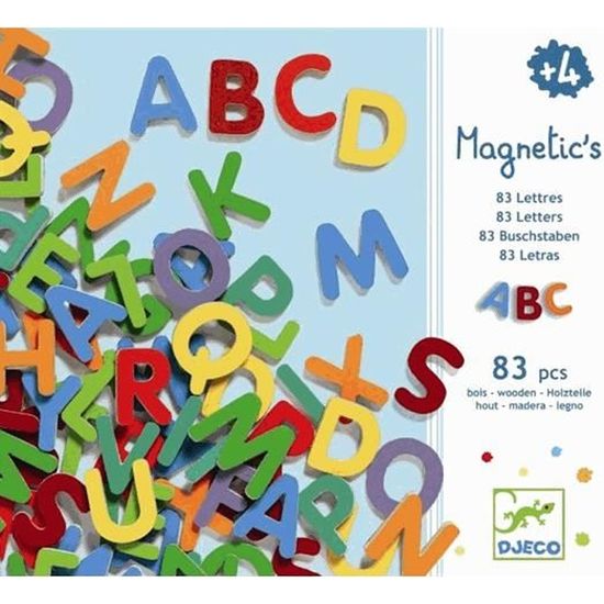 Lettres en bois magnétiques - DJECO - 83 Lettres Magnétiques - Multicolore - Intérieur - Mixte