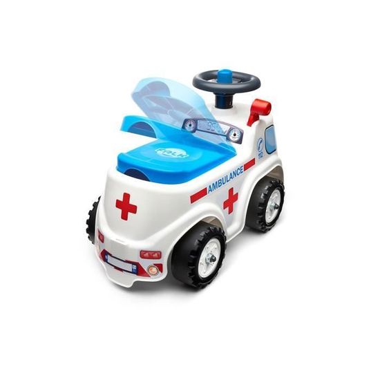 Porteur enfant Ambulance FALK - Assise ouvrante - Volant directionnel - Klaxon - Blanc - 4 roues