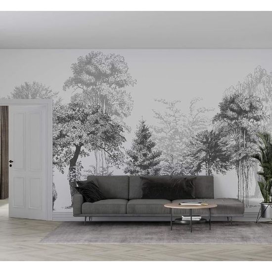 Papier Peint Panoramique jungle noir et blanc Soie,Poster geant Mural ...