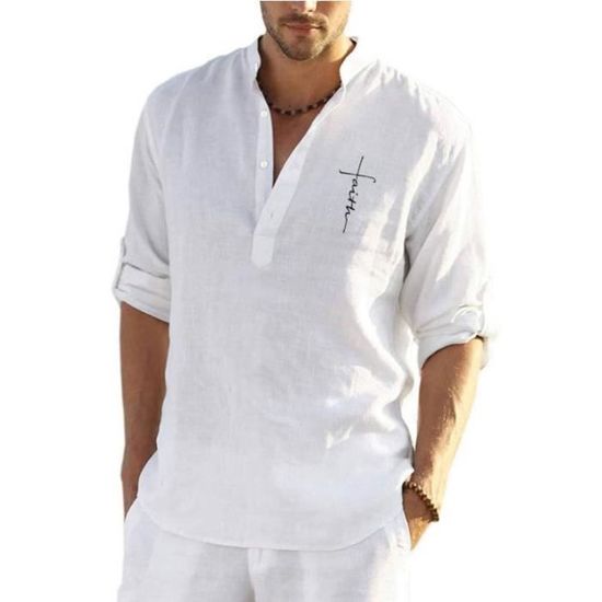 Chemise Homme Décontractée En Coton Et Lin - Ample, Manches Longues, Neuve Avec étiquettes