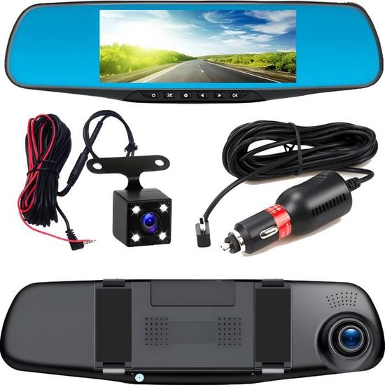Retro Dashcam Vue Arrière Miroir Caméra 4.3" Miroir Écran Fhd 1080P Enregistreur Vidéo Rétroviseur Dashcam double objectif