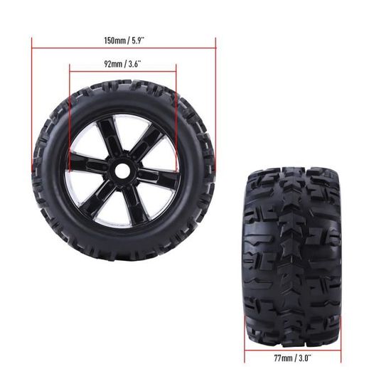 Lot De 2 Pneus En Caoutchouc De 1,9 Pouces 96 Mm Avec Jantes En Alliage Pour Voiture Sur Chenilles Axial Scx10 1 10 Rc Noir 95048883