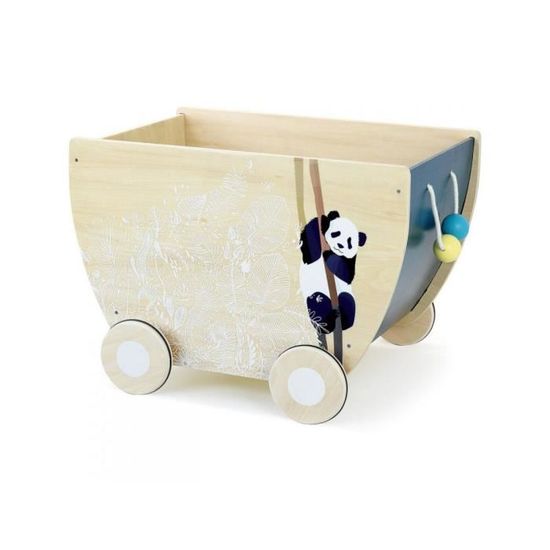 Chariot à jouets en bois - Vilac - Sous la canopée - Poignée en corde et perles de bois