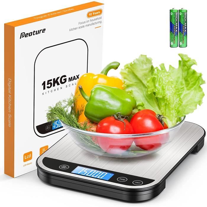 Diyife Balance De Cuisine 15kg - Écran LCD Détachable - 7 Unités - Acier Inoxydable - Pâtisserie