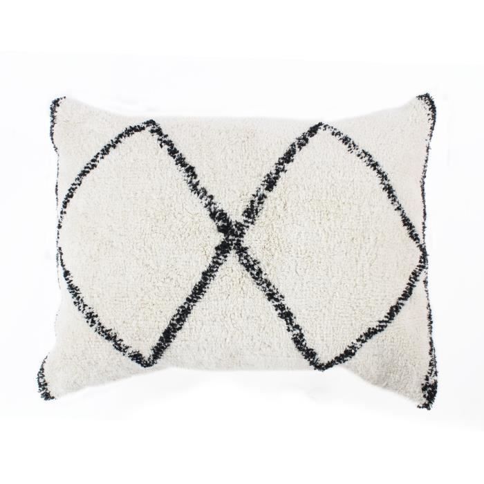 Coussin berbère Box - 60 x 80 cm - Blanc naturel et noir
