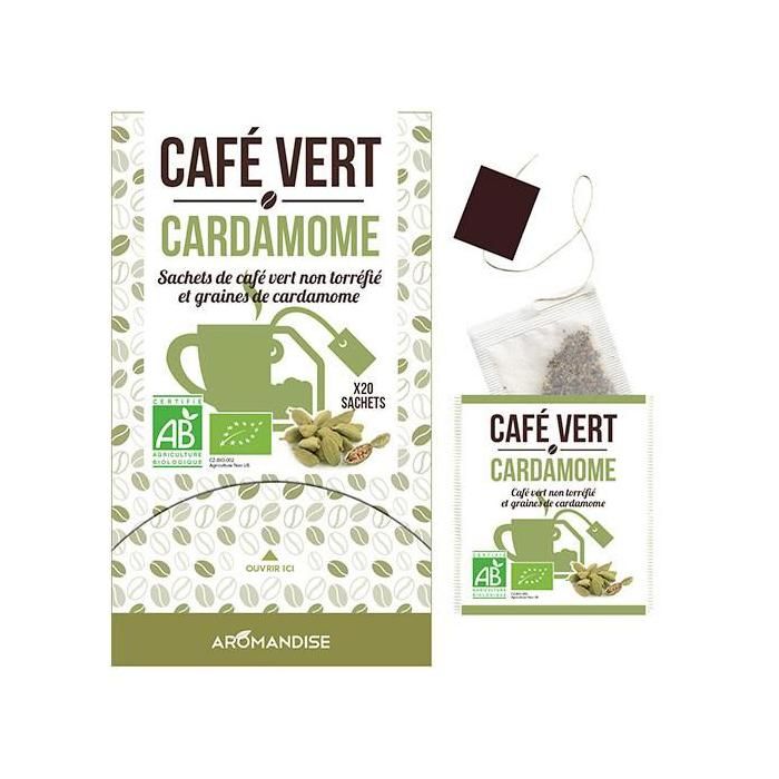 Sachets de café vert non torréfié et graines de cardamome