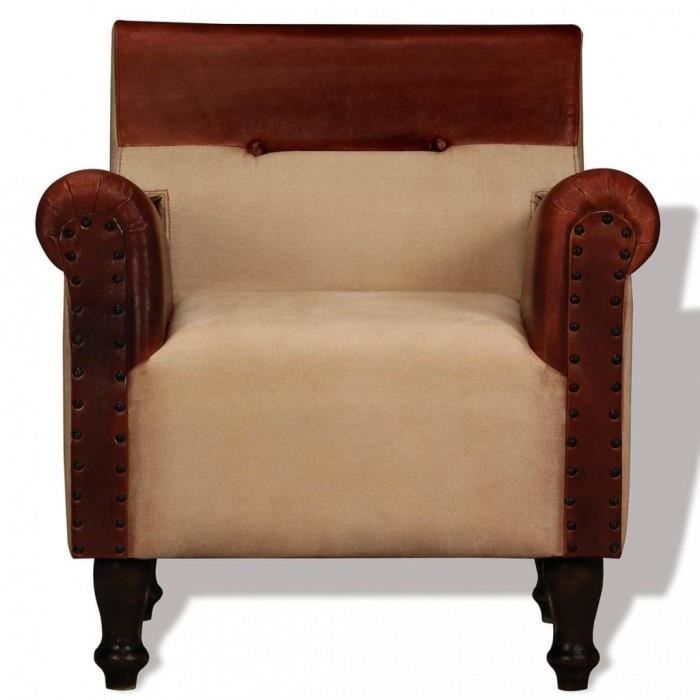Fauteuils club, fauteuils inclinables et chauffeuses lits Fauteuil Cuir veritable et tissu Marron et beige