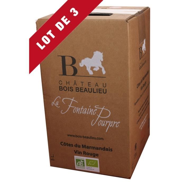 3X Bag-in-Box 5L Château Bois Beaulieu Rouge AOC Côtes du Marmandais - Vin Rouge