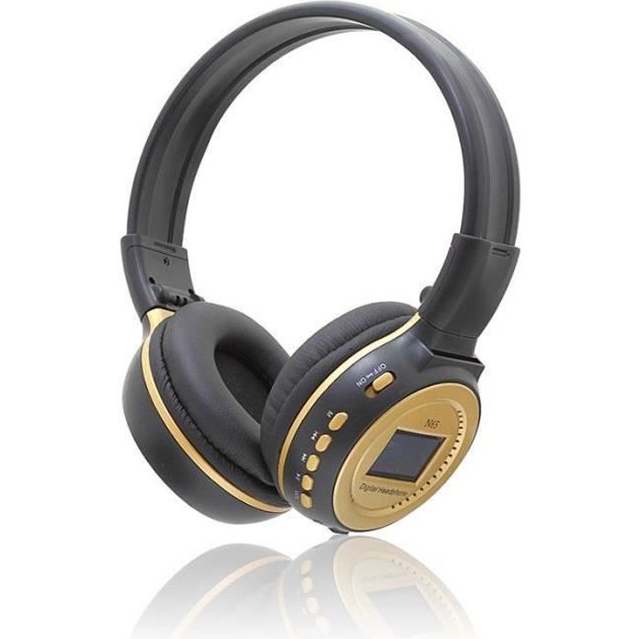 NEW MODELE CASQUE SANS FIL LECTEUR MP3 INTÉGRÉ - 4 EN 1 - NOIR ET OR