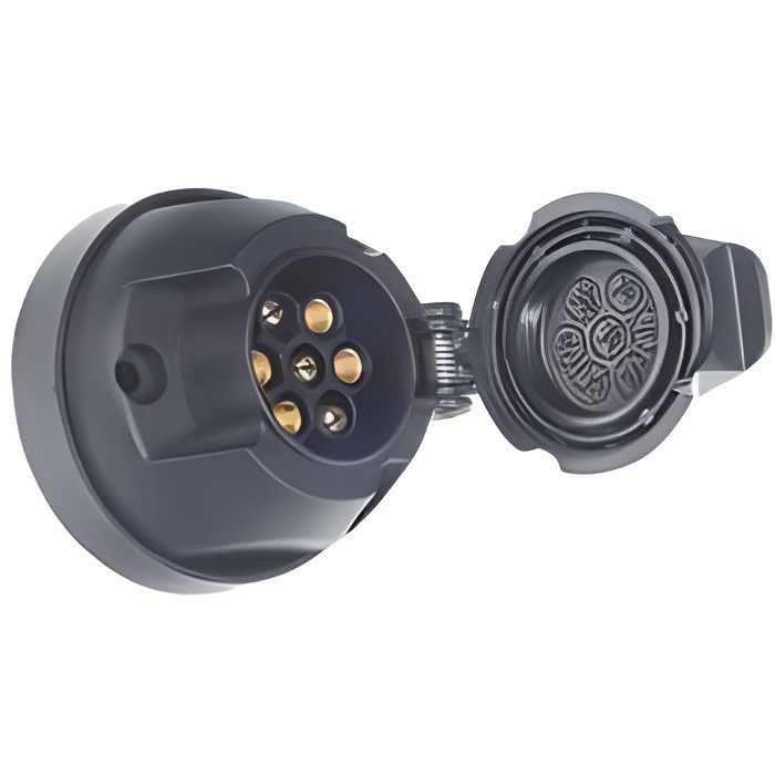 SOCLE FEMELLE 7 PLOTS PLASTIQUE PERMET DE RELEGUER LA FONCTION DES FEUX ARRIERE DU VEHICULE SUR LES FEUX ARRIERE DE LA REMORQUE, C