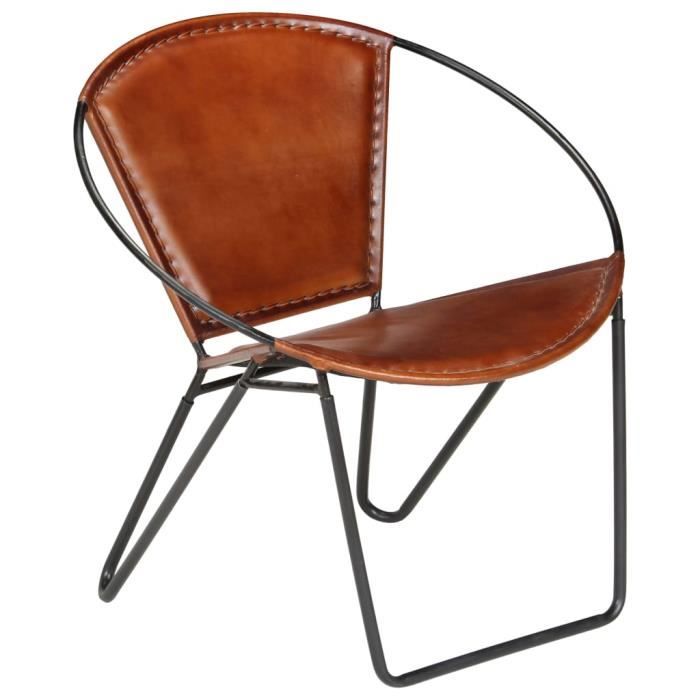 {NEW}1281Fauteuil Chaise Scandinave - Fauteuil Club Fauteuil de relaxation Design Confort & Chic - Fauteuil Salon Marron Cuir vérita