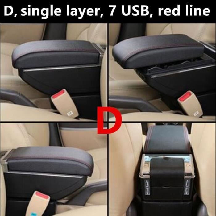 D Black Rouge Ligne - Accoudoir central central rotatif, boîte de rangement pour Console Citroen C4 Hatchback