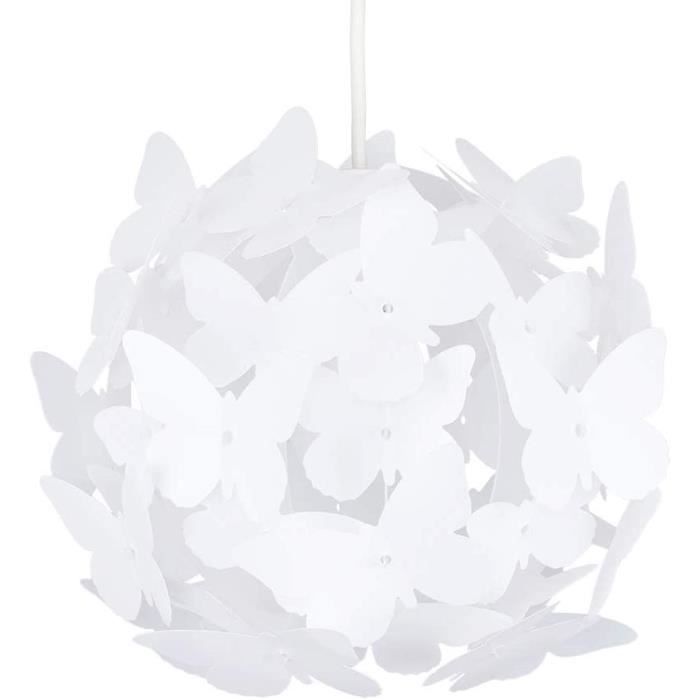Belle Moderne et Lumineux Lustre Pendentif. Papillons blanches sur un Boule. Abat-jour pour Chambres des Enfants ou Décor contempora