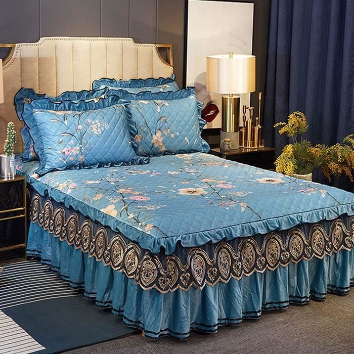 CACHE SOMMIER Rides Et Fade Résistant,3 Couche élastique Volant Cache-sommiers,Luxe Diamant Quilted Couvre-lit,&Ea158