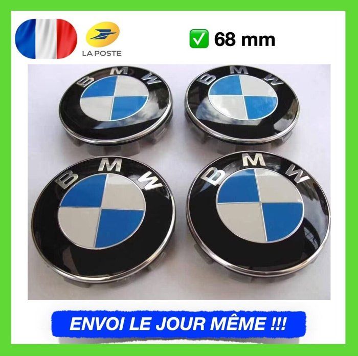 XT18113-4 X CENTRE DE ROUES CACHE MOYEU BMW CLASSIQUE LOGO BLEU DIAMETRE 68 MM NEUF