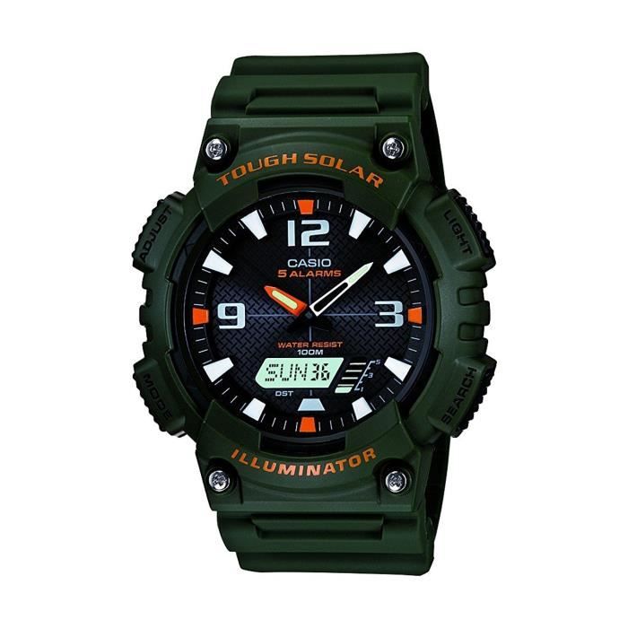 CASIO Femmes AQS810W-3AVCF solaire Montre avec Green Band, montre solaire à double affichage avec minuterie mondiale, Z6WPR